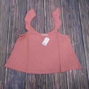 Marine Layer NEW NWT Womens Large Rosette Pink Jude Flutter Sleeve Tank Top